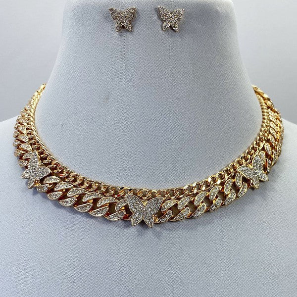 BUTTERFLY RHINESTONE NECKLACE SET