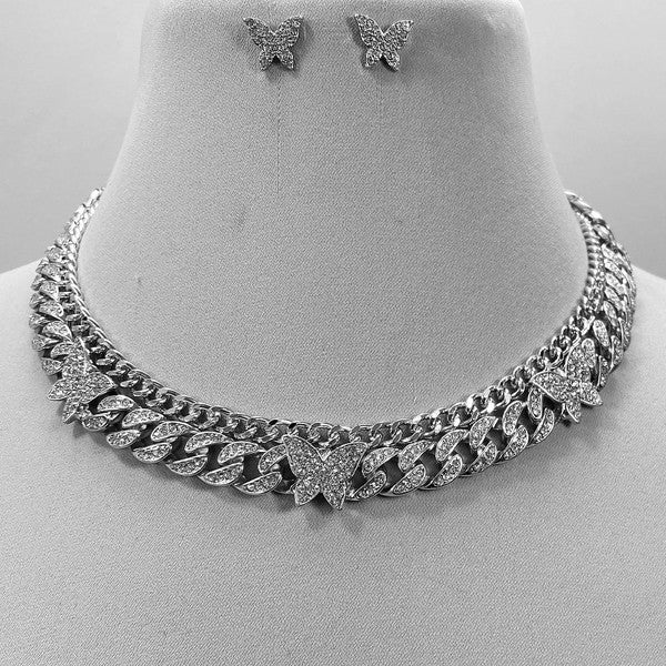 BUTTERFLY RHINESTONE NECKLACE SET